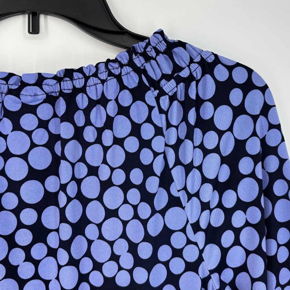Susan Graver Womens XXS Pullover Knit Top Navy Blue Periwinkle Dot Print Long Sl - Picture 6 of 9
